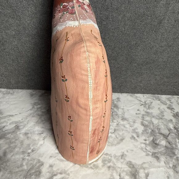 Hand Painted Oil Cloth Canvas Floral Cat Signed Folk Art Figure 10.5" Stuffed - Picture 5 of 7